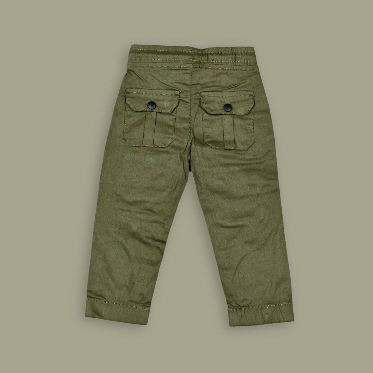 Olive Green Elastic Waist Cargo Pants – Rugged & Versatile - Image 2