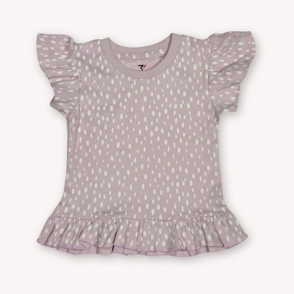 Kids' Lavender Polka Dot Ruffle Shirt – Stylish & Comfortable