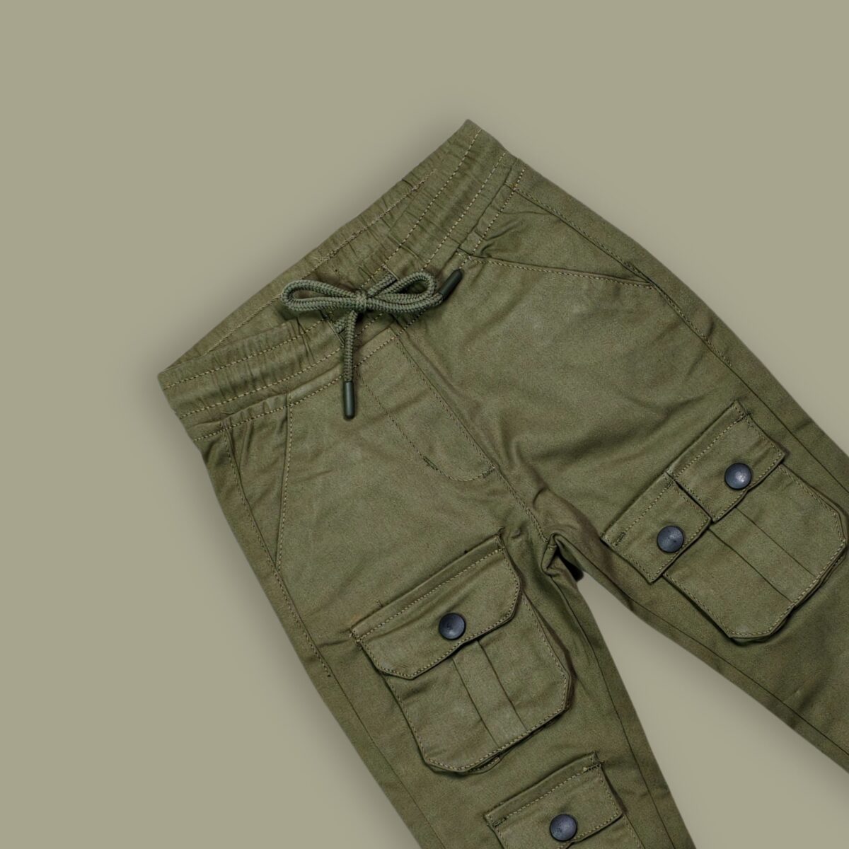 Olive Green Elastic Waist Cargo Pants – Rugged & Versatile - Image 3