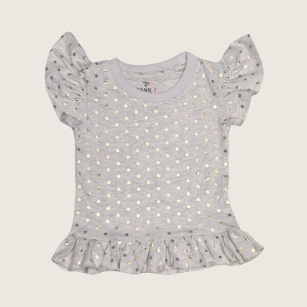 Kids' Light Grey Ruffled Gold Polka Dot Shirt – Stylish & Sparkly