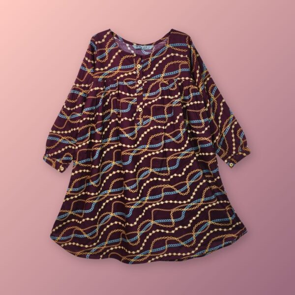 Maroon Patterned Button-Down Dress – Vibrant & Elegant