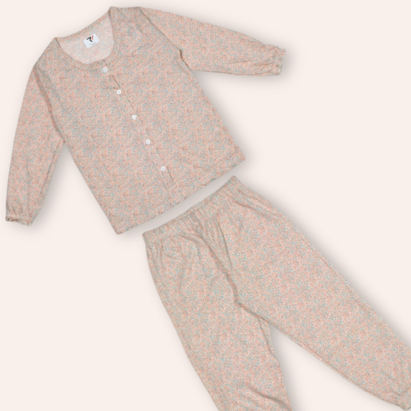 Peach Micro Floral Full-Sleeve Night Suit for Kids