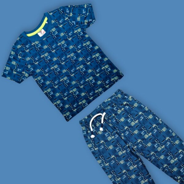 Boys’ Blue Printed Co-ord Set with Vehicle Design – Playwear Essential