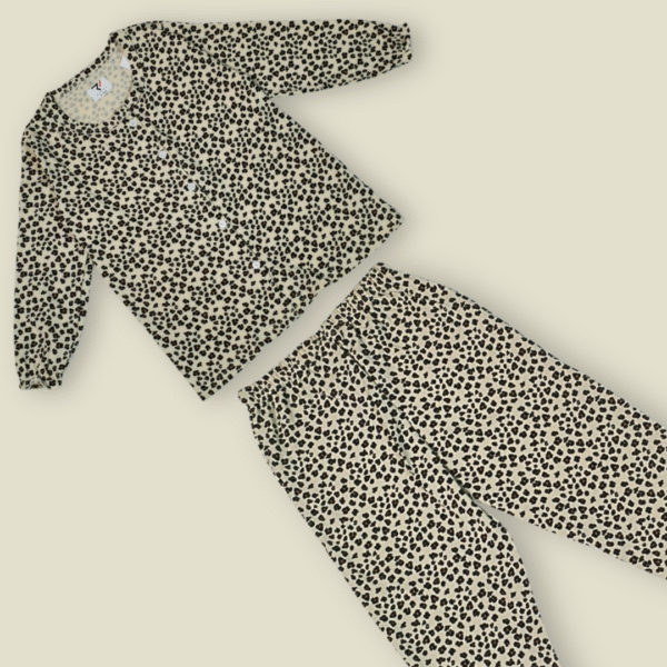 Beige & Black Leopard Print Night Suit Set for Kids