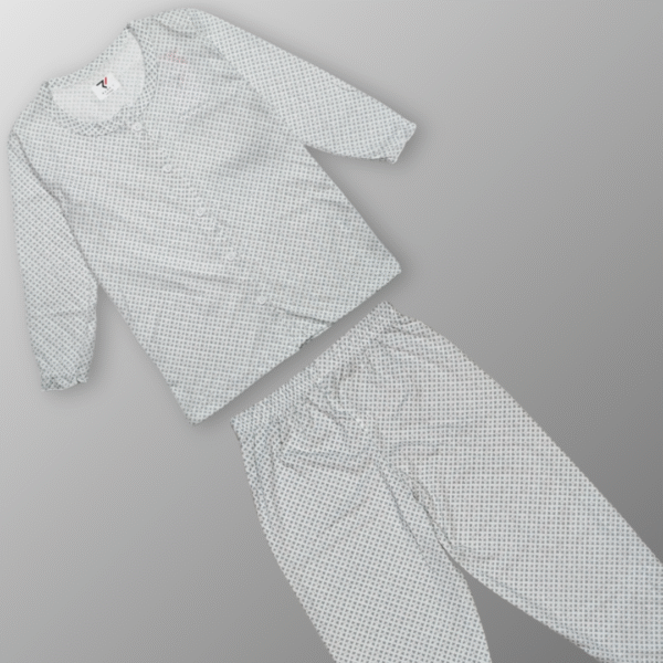 White Geometric Dot Print Full-Sleeve Night Suit for Kids