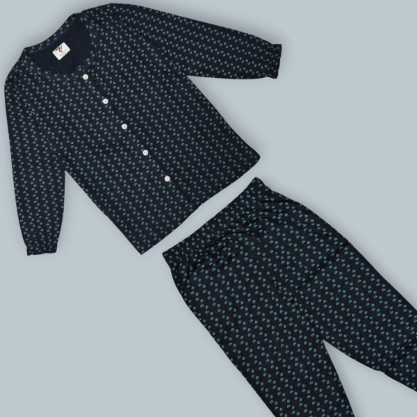 Black & Teal Mini Print Night Suit Set for Kids