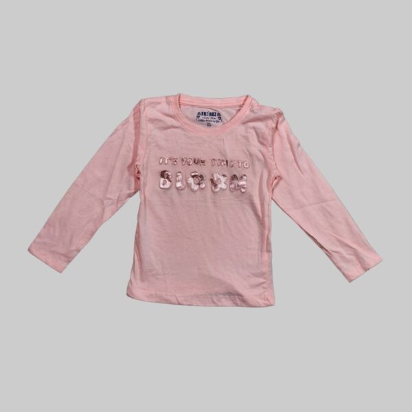 Pink Full-Sleeve “LOVE” Embellished Top for Girls