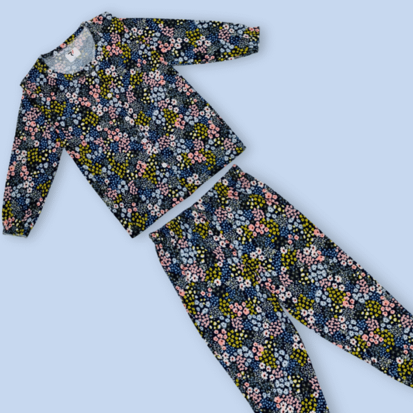 Multicolor Floral Print Full-Sleeve Night Suit for Kids