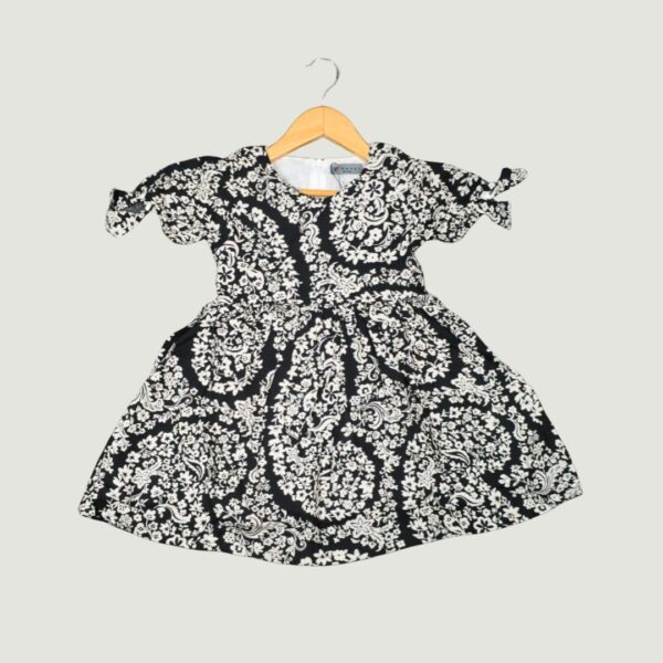 Elegant Black & White Floral Printed Cotton Frock – Girls