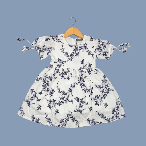 Rank1 White & Purple Blossom Printed Cotton Frock – Girls