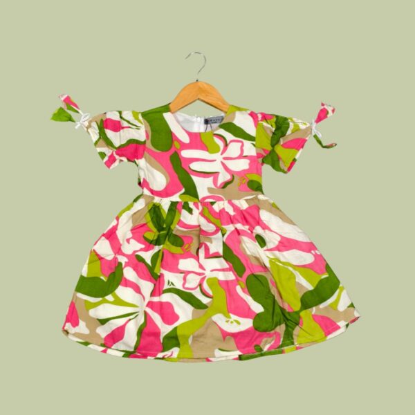 Rank1 Multicolor Tropical Leaf Print Cotton Frock – Girls