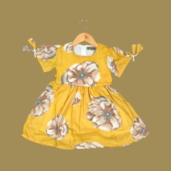 Rank1 Mustard Yellow Big Floral Print Cotton Frock – Girls