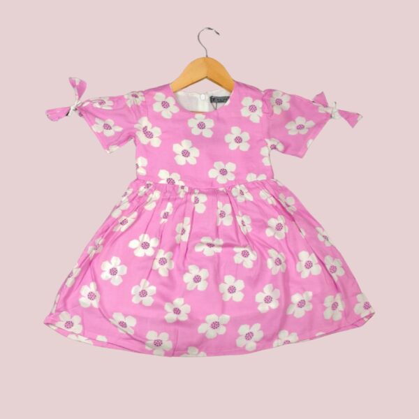 Rank1 Pink Daisy Print Cotton Frock – Girls