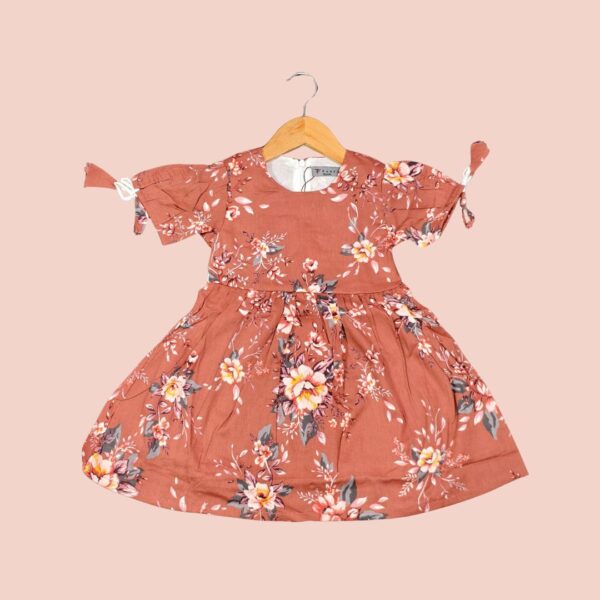 Rank1 Rust Orange Floral Printed Frock – Girls